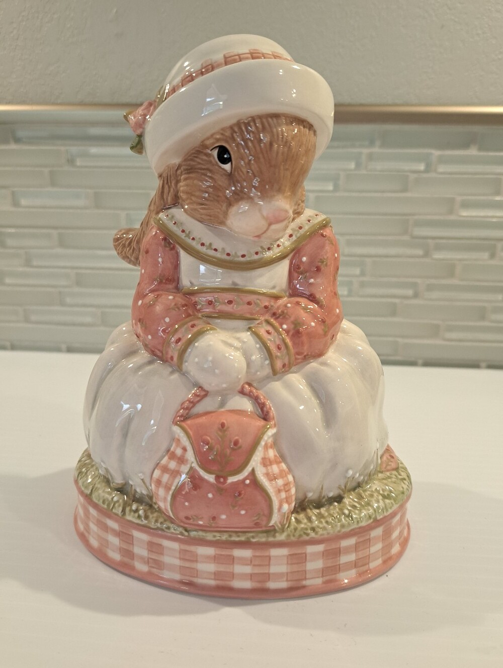 Woodsong Kids Demdaco Bunny 2003 Coin Bank Porcelain Mama Rabbit 6.75"